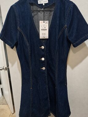 Zara Dark Blue Denim Mini Dress